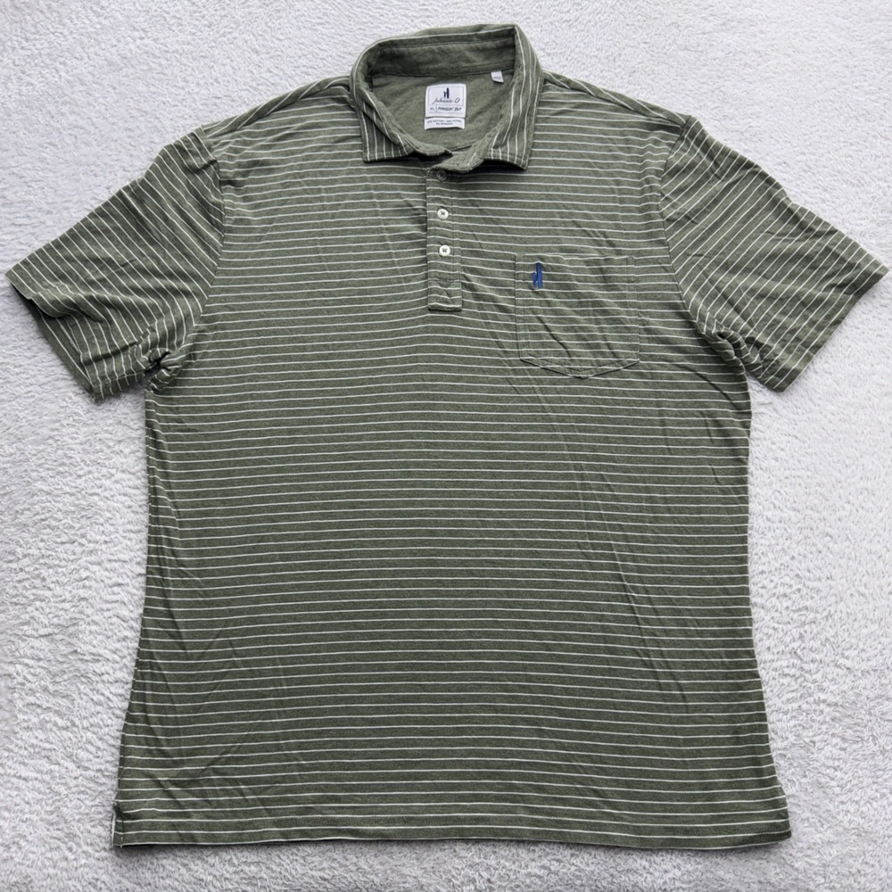 Johnnie-O Hangin Out Men XL Polo Shirt Green Striped Cotton Modal Stretch Pocket